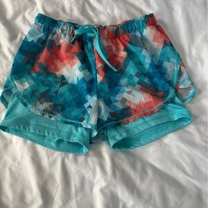 Reebok Women's Geometric Athletic Shorts - Blue and Red